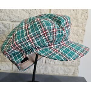 Borsalino Hat, Newsboy Made in Italy 99% Cotton Green Red Plaid US Sz 7 3/8  New